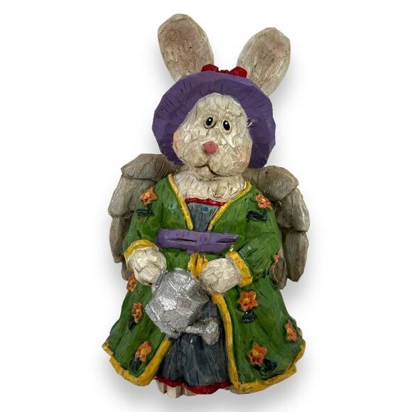 Vintage Rustic Angel Rabbit Figurine Primitive Folk Art Spring Easter Decor 5" - Picture 5 of 12